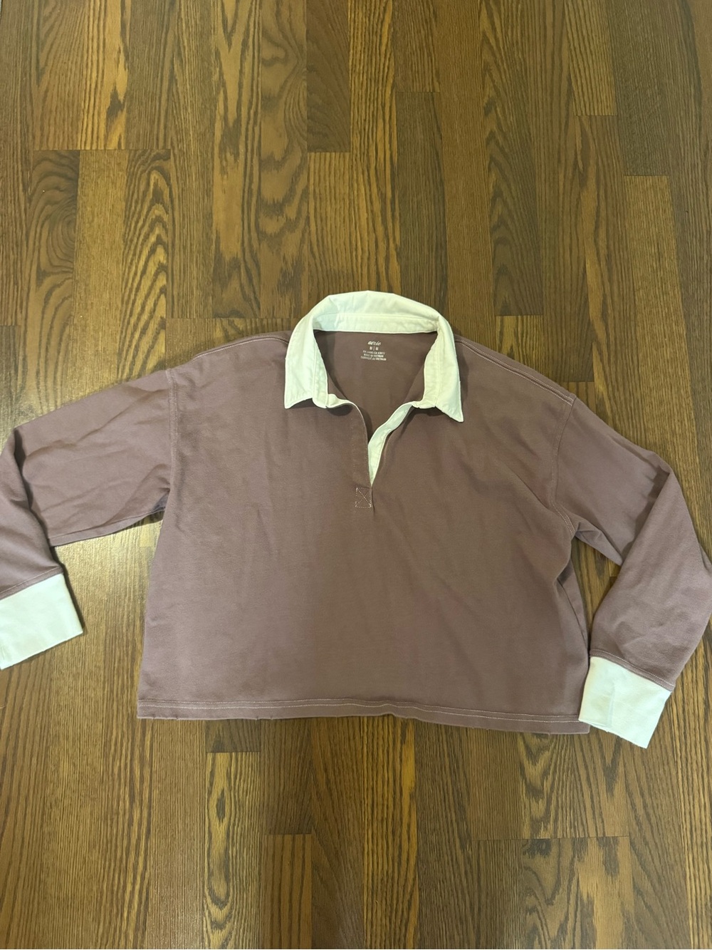 AERIE Cropped Rugby Pullover with White Collar